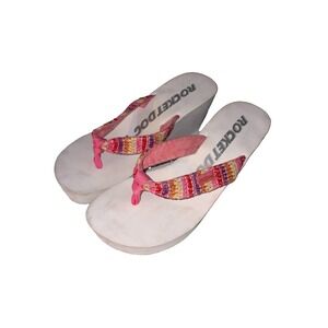 Rocket Dog Diver Colorful With White Platform Wedge Flip Flops Size 10